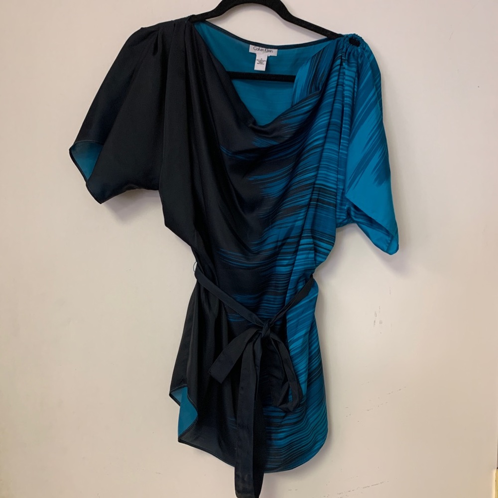 Calvin Klein Black, Blue Pattern Tunic Top S